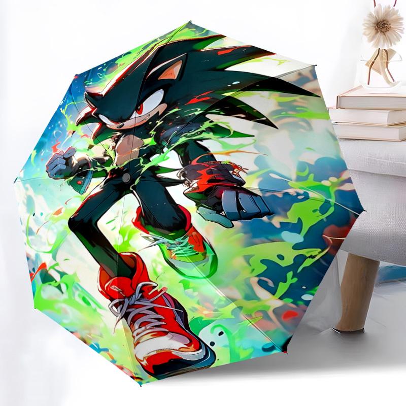 1 Stück Sonic the Hedgehog, Super Sonic Automatischer Faltschirm, 8 Speichen für Ganzjahresgebrauch, Tragbar für Reisen & Outdoor-Aktivitäten 016