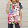 Funny Girls' T-Shirts Summer Short Sleeved Top Cartoon Animals Cat 3D Print 2025 Girls' Casual T-Shirts