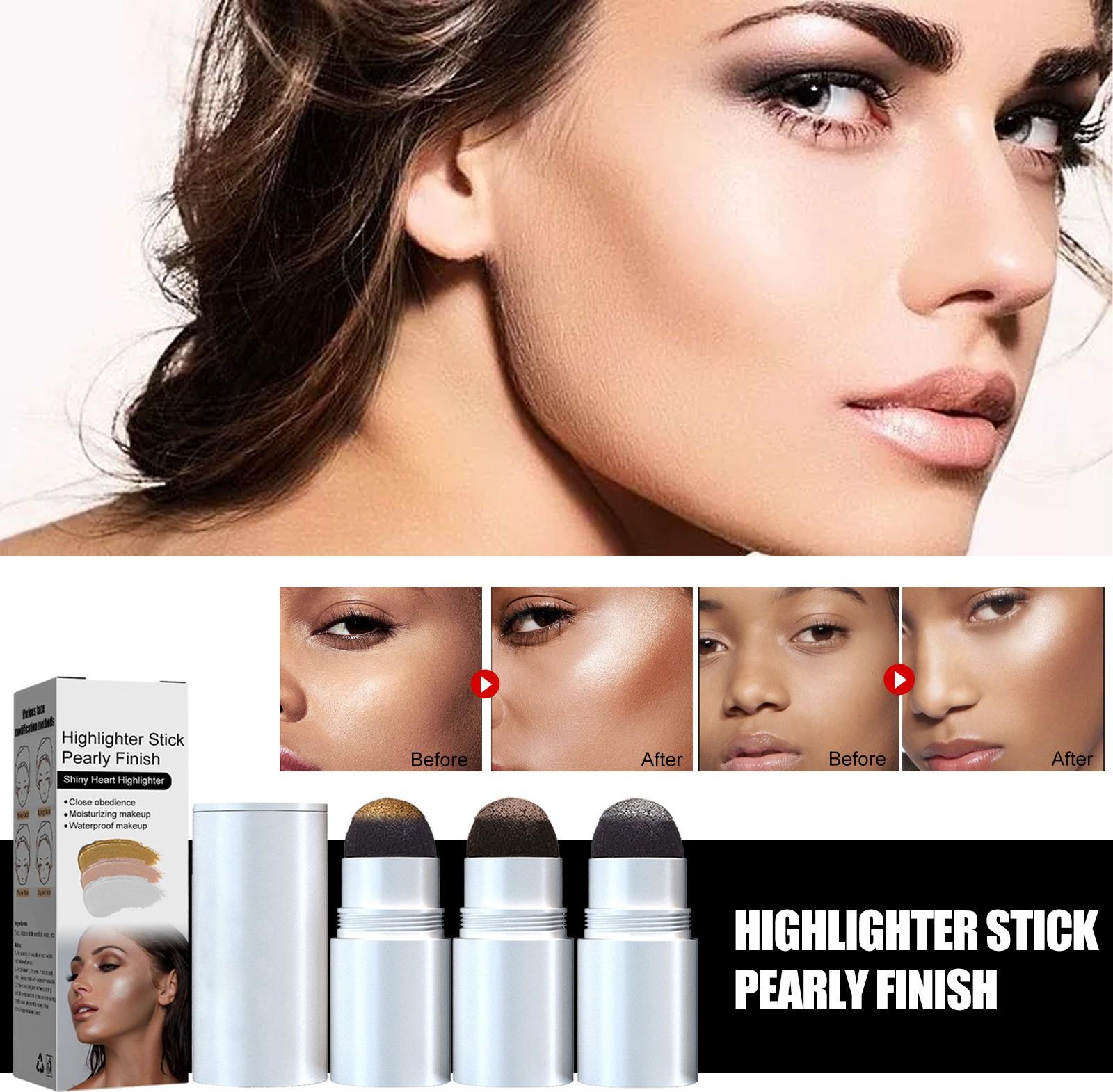 

Cushion Highlighter Stick, 2 In 1 Highlighter Stick Contouring Perfect Makeup, Body, Face Body Gloss, Glossy Full Effect Makeup, Waterproof