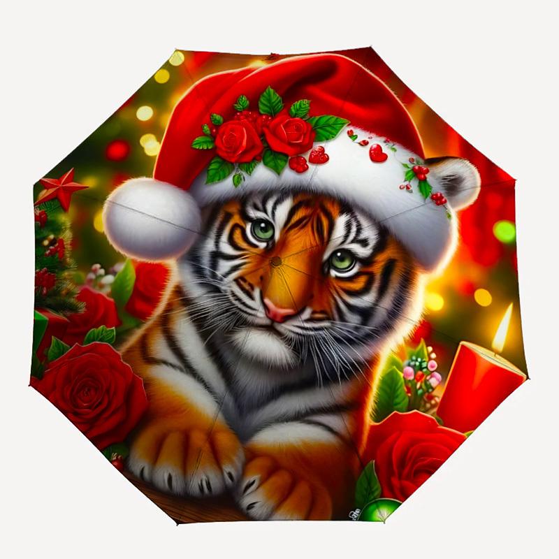 

1pc Christmas Tiger Automatic Folding Umbrella - Portable Collapsible 8-Rib Umbrella for All Seasons yy251119201
