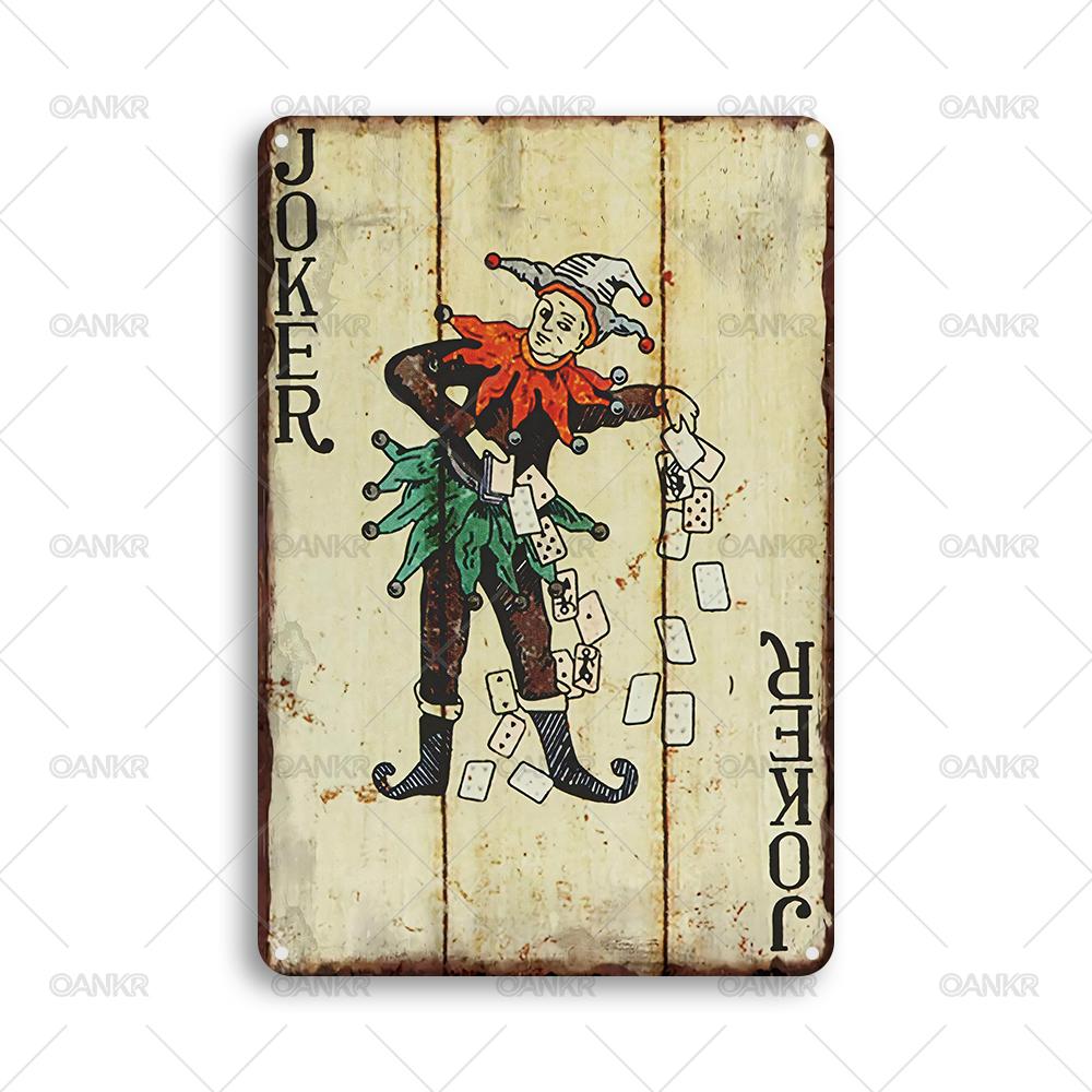 

Vintage Game Poster Metal Tin Sign Joker Card Vintage Design Bedroom Decoration Metal Signs for Gamer Room Decor Accessories 20x30cm