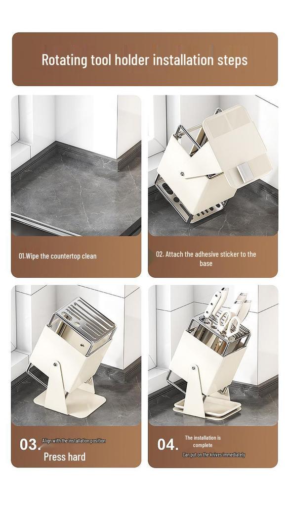 Rotating Multi-functional Countertop Knife & Chopstick Storage Rack with Integrated Draining