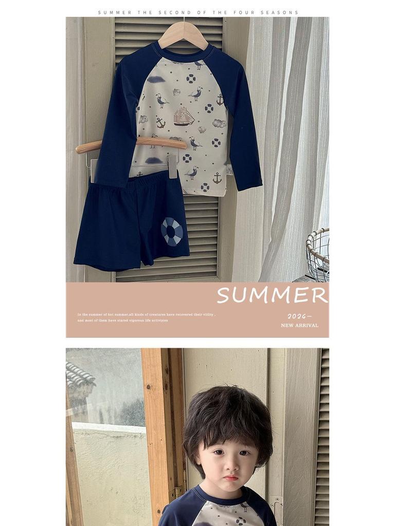 2024 Korean Style Kids' Summer Swimsuit - Simple, Casual, Quick-Drying Sun Protection for Beach & Hot Springs.