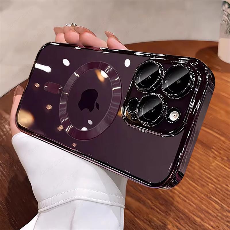 Luxury Magnetic Plating Clear Phone Case For iPhone 16 15 14 13 12 11 Pro Max 16 Plus For Magsafe Wireless Charging Cover Cases