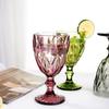 Vintage Wine Glasses Set of 4, Plastic Reusable 12 Ounce Colored Water Goblets, Unique Embossed Pattern Unbreakable Stemmed Wine Glasses, High Clear
