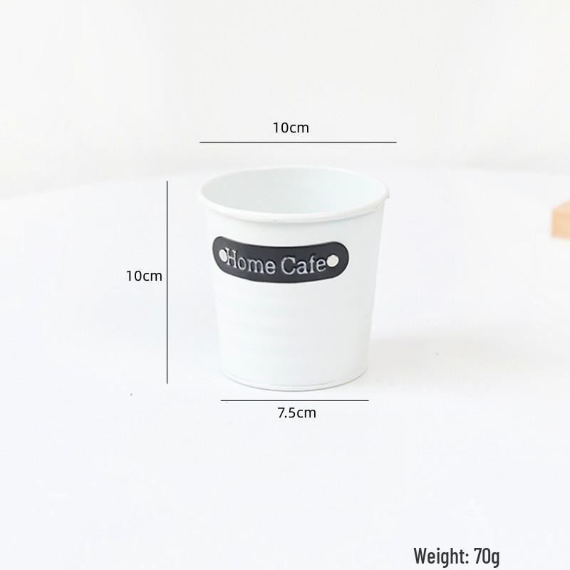 Small Retro Distressed Whitewashed Tin Flower Pot for Tabletop or Balcony Decor, Ideal for Succulents and Iron Lettering