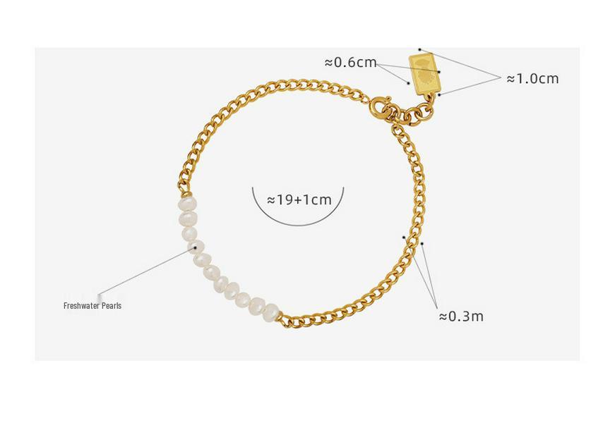 Simple Girl Best Friend Gift: Gold-Plated Titanium Steel Square Pendant Bracelet with Freshwater Pearl Beads