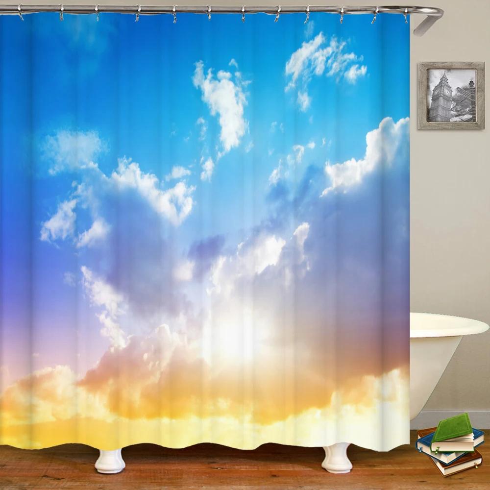 Natural landscape Blue Sky White Clouds Shower Curtains Bathroom Curtain Frabic Waterproof Polyester Bath Curtain with Hooks