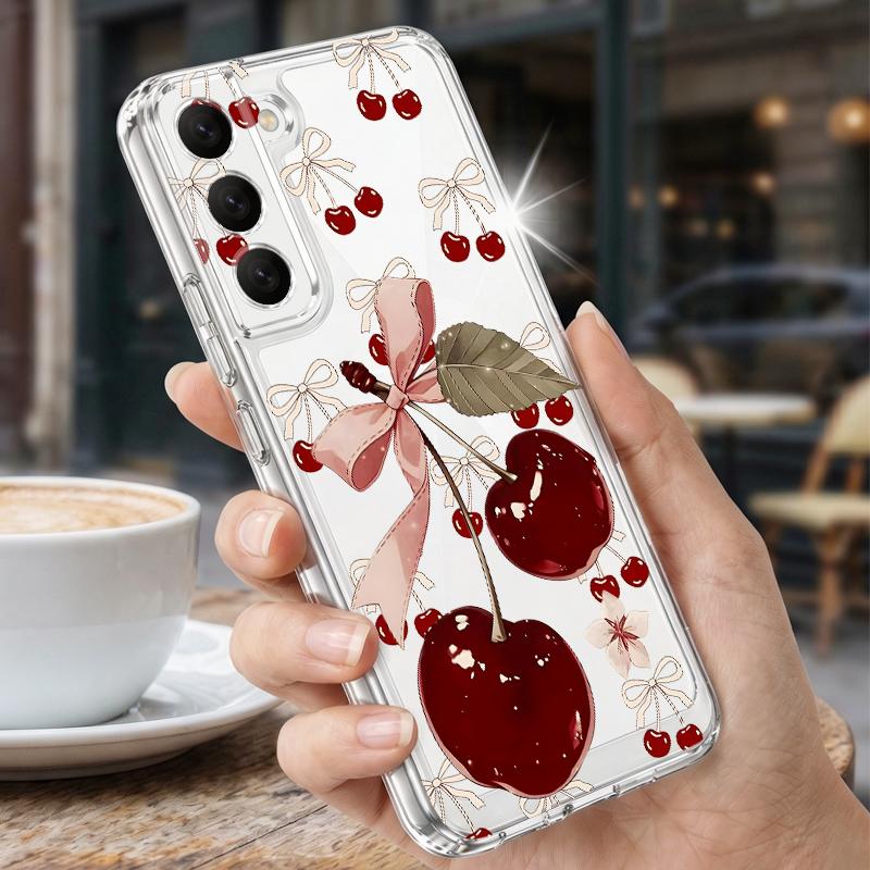 Funda de Fruta Cereza de Dibujos Animados Para Samsung A57 S26 Ultra A37 A17 A56 A36 A26 A16 A55 A35 A25 A15 A54 5G S21 FE S22 S23 S24 S25 Plus Cubierta Suave de TPU Transparente