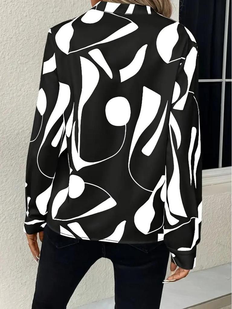 Women's Printed Cut-out Collar Long Sleeve Casual Top