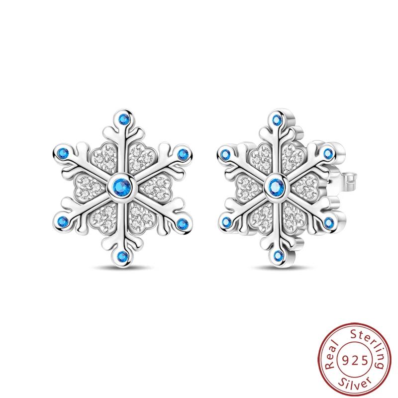 Women's Romantic 925 Silver Snowflake Star Shining Zircon Christmas Winter Earrings Fit Wedding Party Exquisite Jewelry