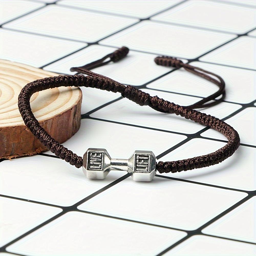 [Golden Silvery Bracelet] Golden Silvery Alloy Dumbbell Bracelet | Women's Fashion Charms Barbell Nylon Thread Braided Couple Gym Jewelry