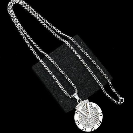 Sweater Necklace Rotatable Hip Hop Hypoallergenic Gift Fashion Jewelry Men Women Roman Numerals Clock Pendant Long Chain for Party