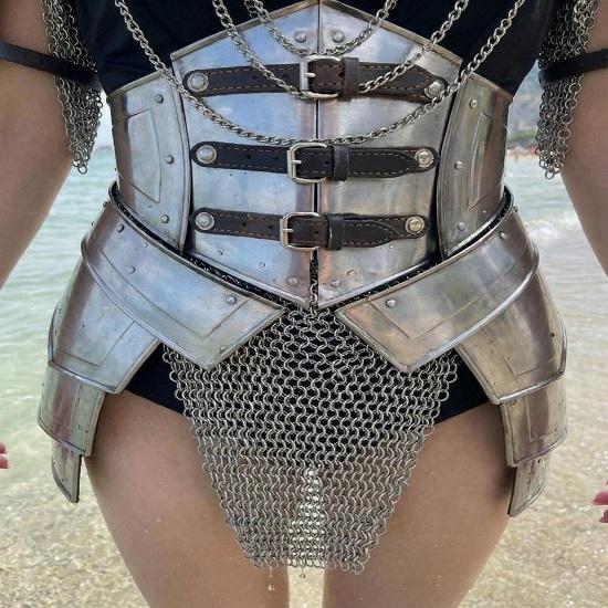 Medieval Lady Cosplay Complete Armor Paulrone, Chainmail Top with Skirt , Gorget, Tasstet, Cosplay Armor , For Halloween