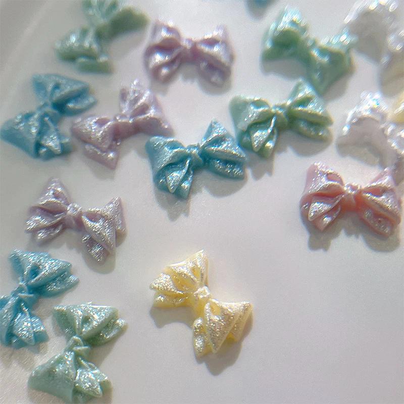 50pcs Charm Pearlescent 3d Nail Art Bow for Nails Decoration Design Kawaii Mani Accessories Bow-knot Diy Craft Supplies