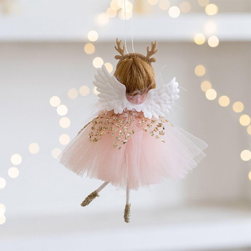 Pink White Christmas Hanging Decorations Plush Toys Xmas Tree Ornaments Hanging Pendants Doll