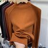 Solid Color German Fleece Polished Warm Semi-turtleneck Bottoming Shirt Women's Autumn and Winter Slim-fitting Fleece Long-sleeved T-shirt