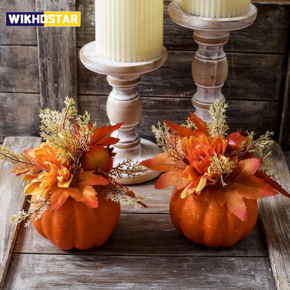 Artificial Pumpkin Autumn Herbst Decoration Chrysanthemum Home Decor Thanksgiving Halloween Table Entryway Sideboard Figurines