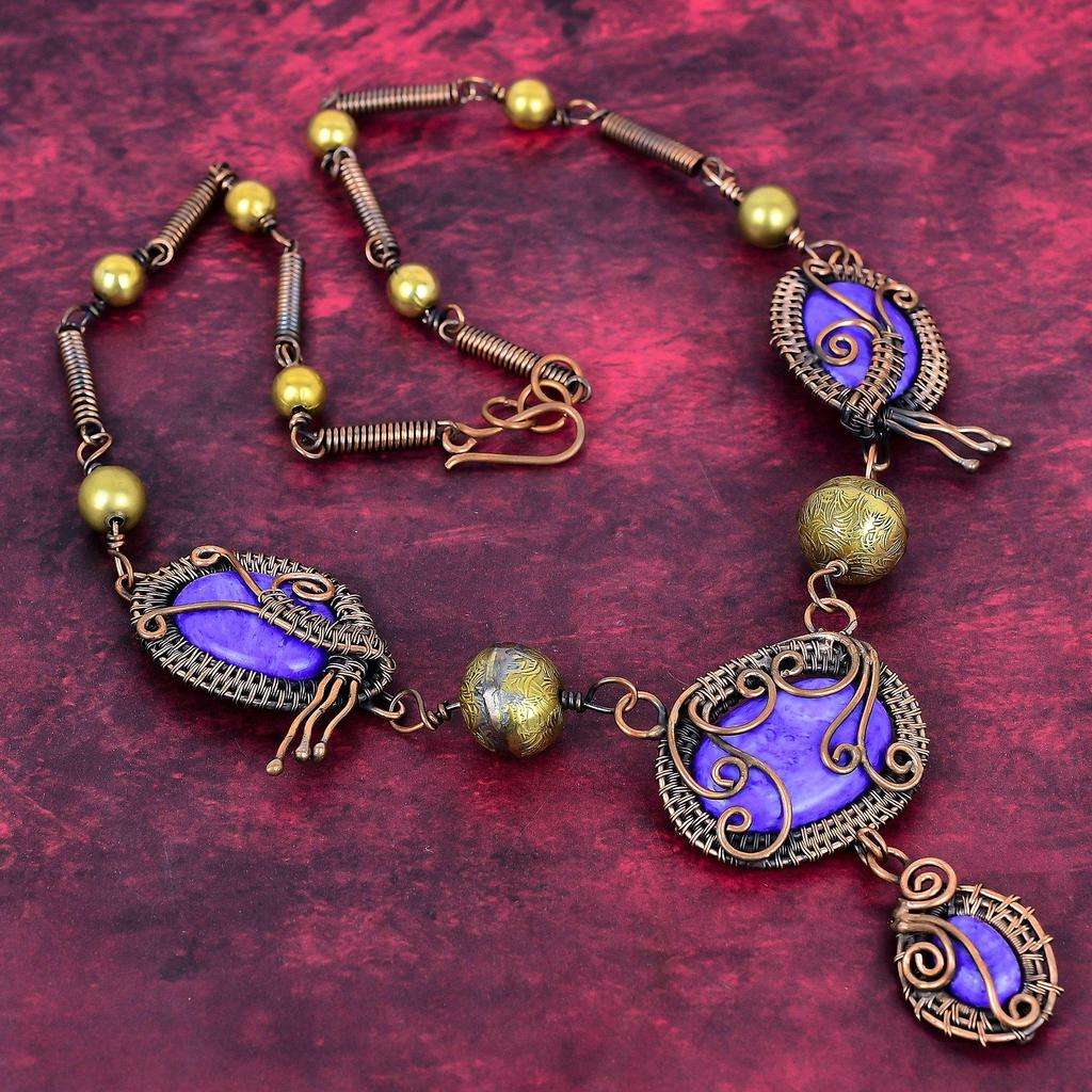 Charoite Gemstone Necklace Copper Wire Wrapped Jewelry Gemstone Necklace Adjustable Chain Necklace