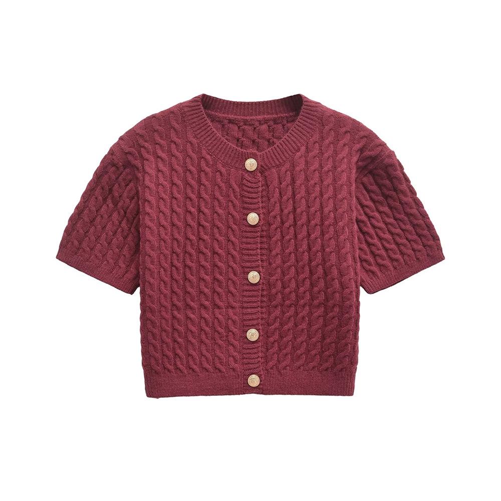 

Women s Autumn/Winter 2024 Solid Color Cable Knit Short-Sleeve Cardigan Large