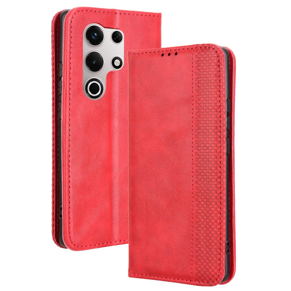 

For itel S25 Ultra Leather Case Wallet Stand Retro Texture Phone Cover Red