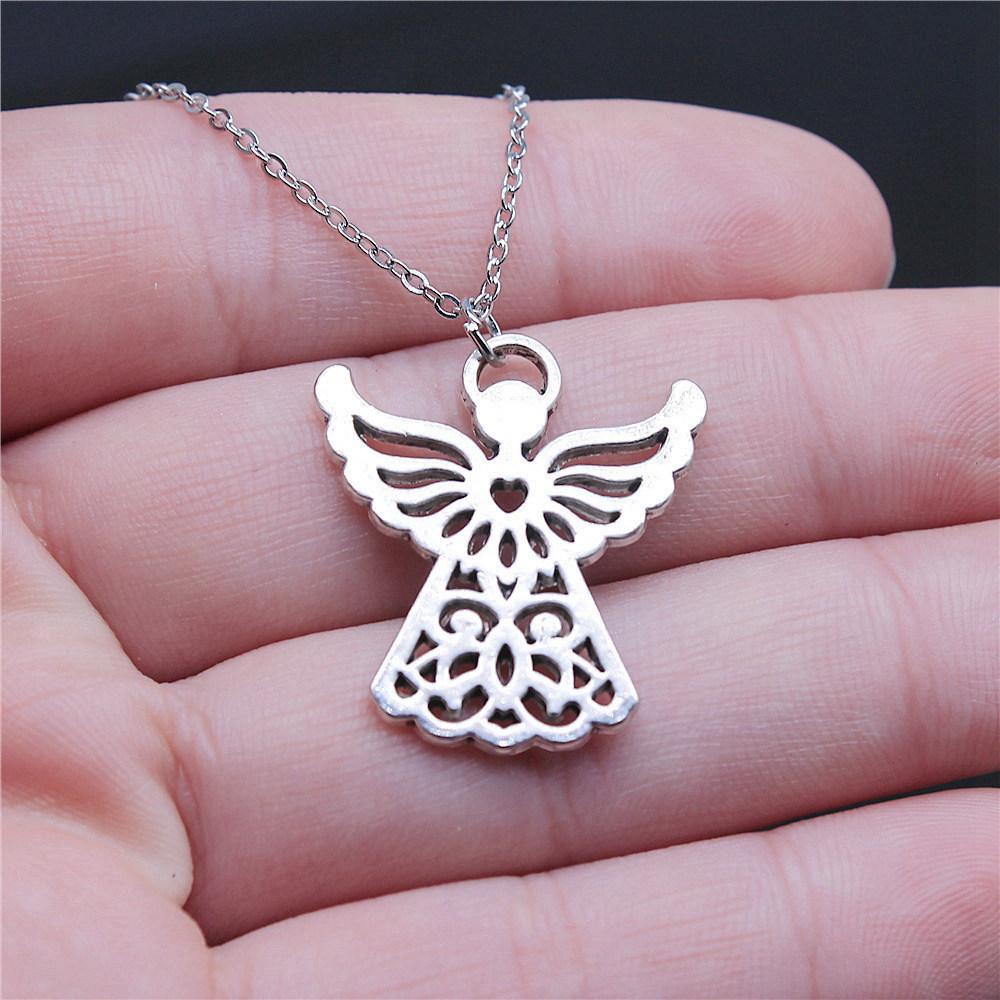 Peach Heart Angel Wings Sweet Pendant Antique Silver Metal Boys Collar Necklace High Quality Gift