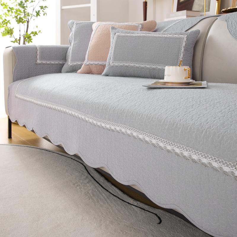 Solid Color Skin-Friendly Sofa Cover Wavy Edges Cushion Cover Wash Cotton Universal Living Room Sofa Cover Furniture Protection