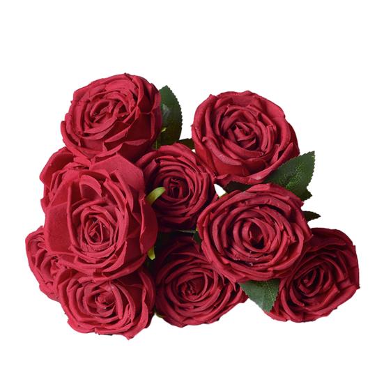 10 Heads Artificial Rose Flower Realistic Faux Silk Long Stem Rose Bouquet with Leaf for Home Kitchen Office Wedding Party Decoration