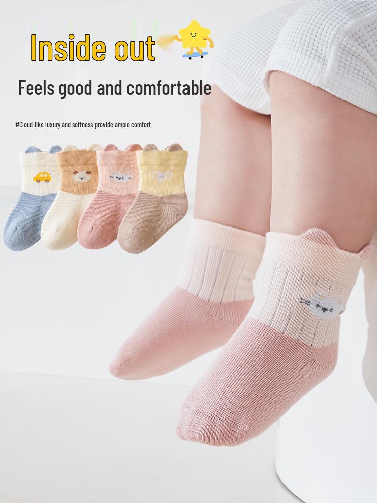 Xiyu Jia Herbst/Winter Babysocken - Klasse A gekämmte Baumwolle, Colorblock, 3D Cartoon-Design für Jungen & Mädchen