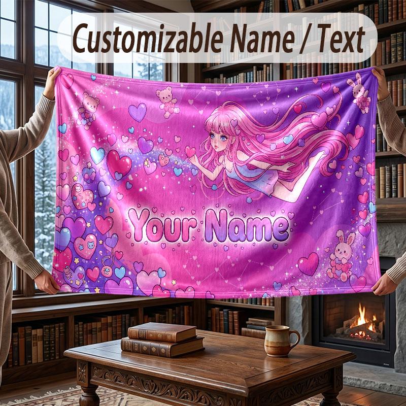 Fantasy Magic Theme Throw Blanket Custom Name Text Personalized Blanket Soft Cozy Blanket for Home Sofa Bed