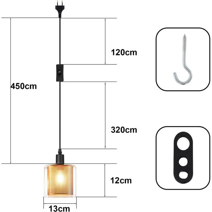 Suspension - NETTLIFE - Verre doré vintage - E14 - 1 lumière - Noir métal