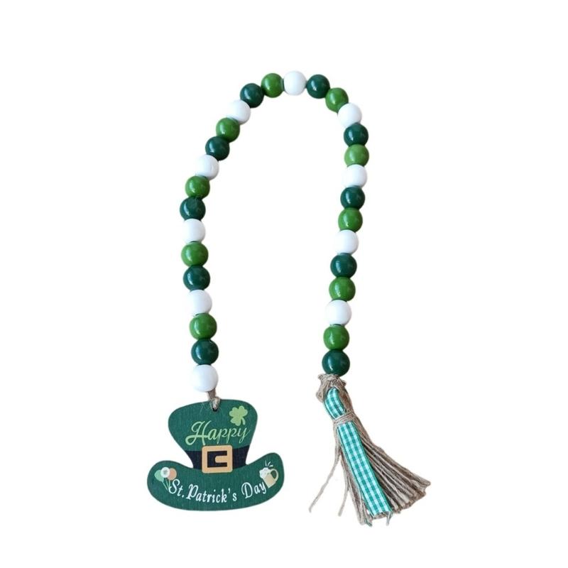 

StPatrick’s Day Decoration Irish Festival Wooden Bead String Festival Rope Tassels Bead String Tray Ornaments