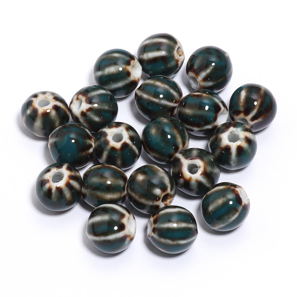 10pcs/lot 11.5mm Retro Pumpkin Ceramic Beads Loose Spaced Striped Beads For Handmade Bracelet Making DIY Exquisite Necklace Gift