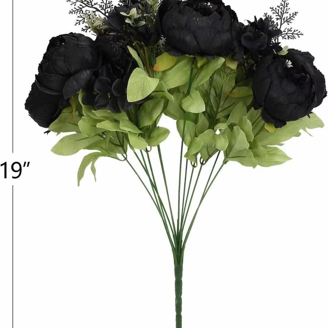 

Head bag core peony four-color high-end simulated plant set cross-border decorative flower simulated green plant чорний