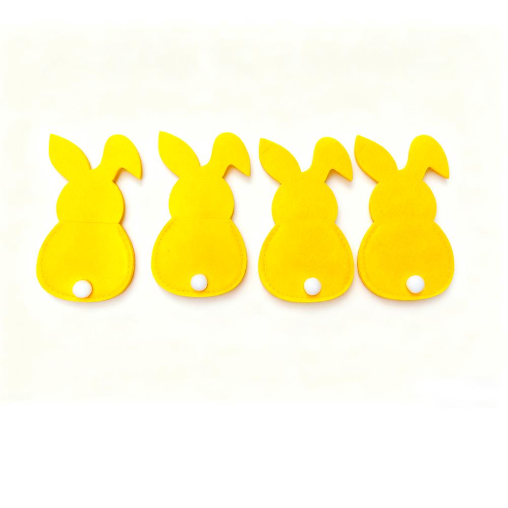 4pcs Easter Rabbit Knife and Fork Mat Felt Festival Knife and Fork Set Table Tableware Decorative Mat