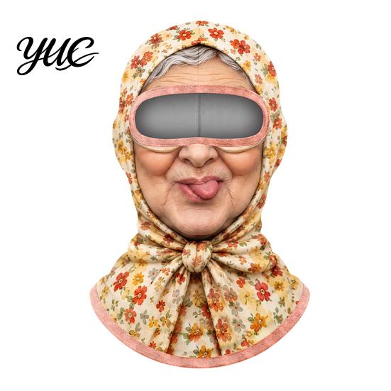 Einteilige Pullover-Maske Lustiger Oma-Druck Sturmhaubenmaske, Vollgesichts-Abdeckung mit Gesicht einer alten Frau für Sonnenschutz, Atmungsaktiv Winddicht für Radfahren im Freien
