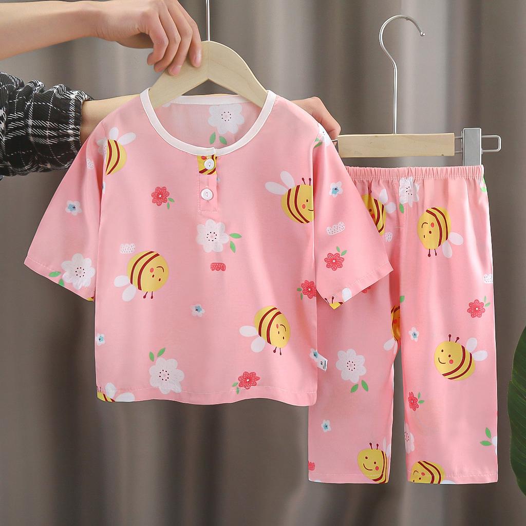 Summer Cotton Pajama Set Thin Air Conditioning Wear for Kids Baby Home Loungewear