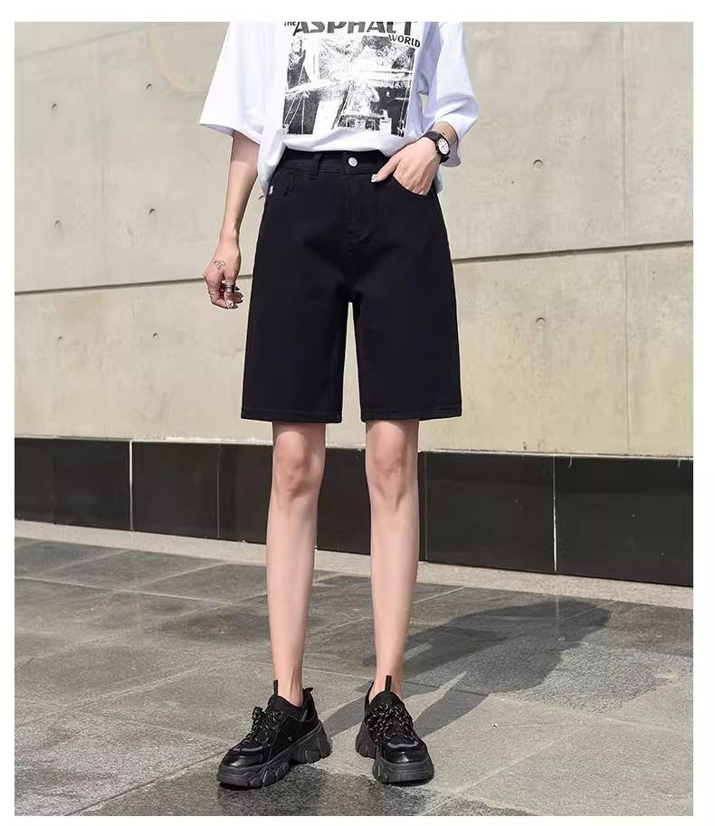 Women's High-Waisted Denim Shorts: Summer Solid Color, Trendy Design, Plus Size, Loose Fit, Straight Leg