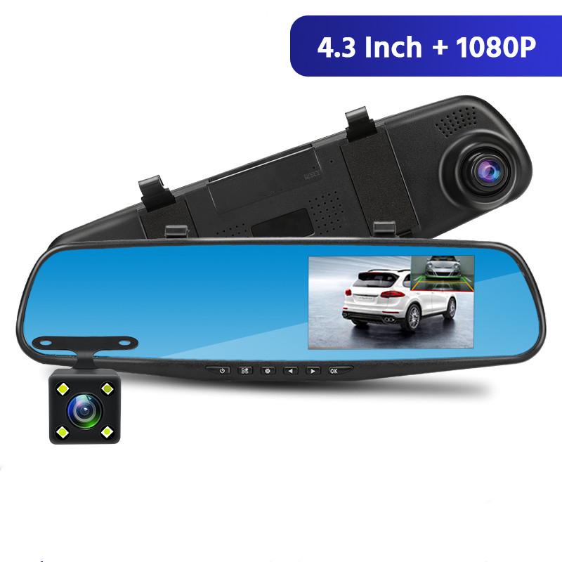 4.3 "1080P HD double lentille voiture DVR Dash vidéo caméra miroir enregistreur caméra de vue arrière