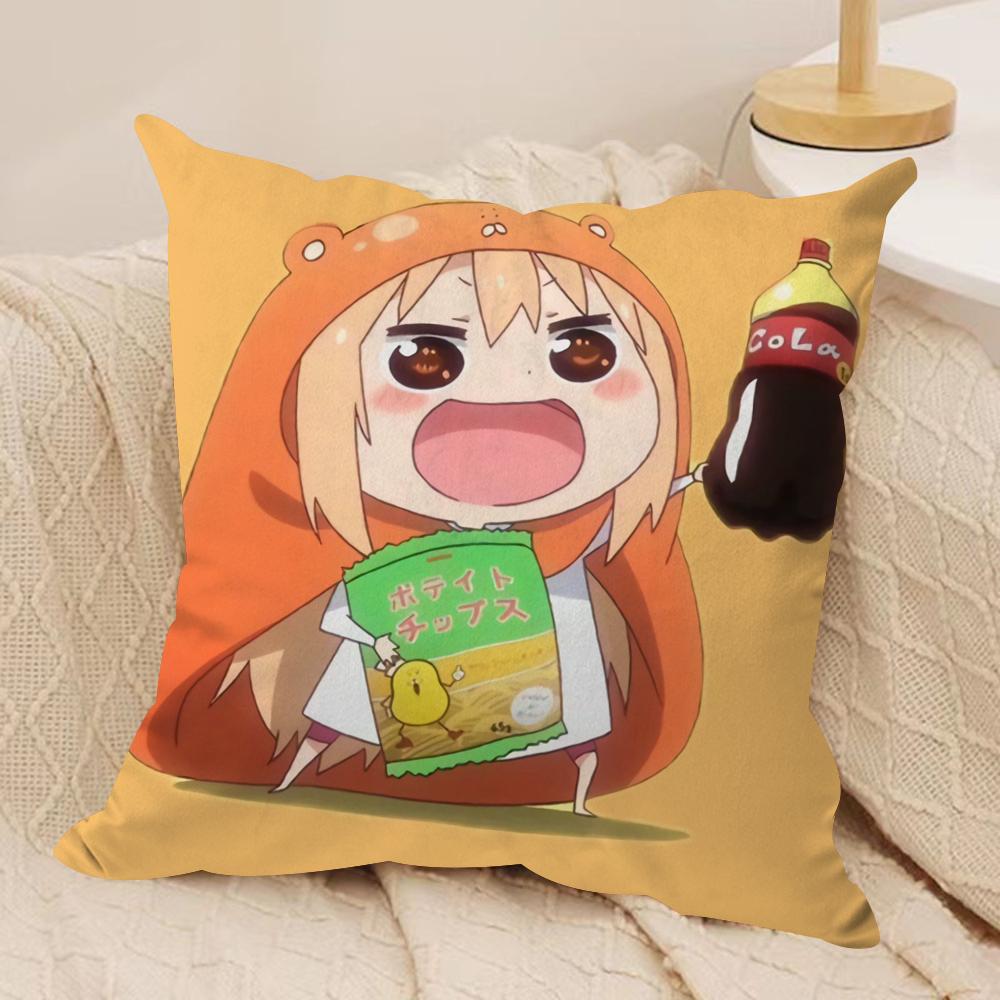 Umaru Doma Anime Cushion Cover Soft Plush Fabric Double-Sided Printed Sofa Cushion Cover for All Seasons Home Decor Gift