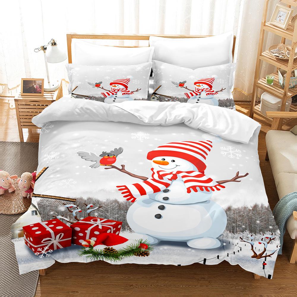 Christmas-Themed 3D Digital Printing Three-Piece Bedding Kit, Snowman Series