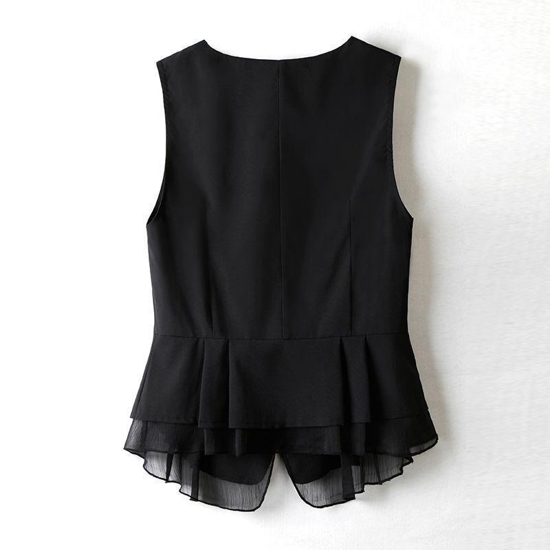 Spring Summer Women's Chiffon Vest Thin Short Sleeveless Vest Waistcoat Female Korean Slim And Slim Cardigan Black Vest