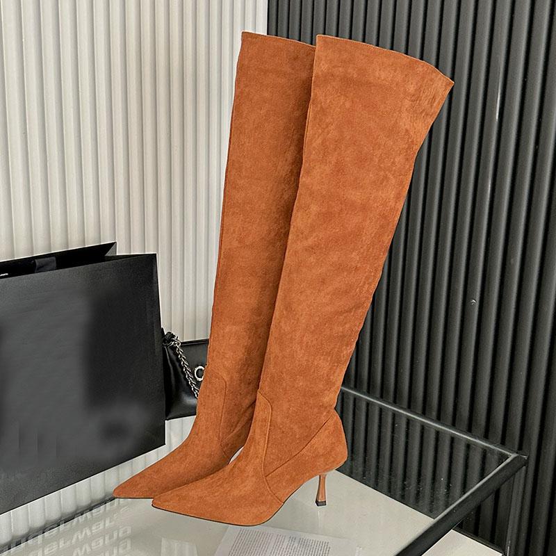 Móda Móda Semišové Podpatky Ženy Nad Koleno Boty Obuv Dámská Nazouvací Obuv Špičatá Špička Dámské Moderní Dlouhé Boty Lodičky Obuv