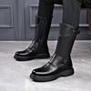Men's Trendy High-Top Martin Boots with Side Zipper, Soft Sole, Velvet-Lined, Genuine Leather, Casual, Warm Knight Style.