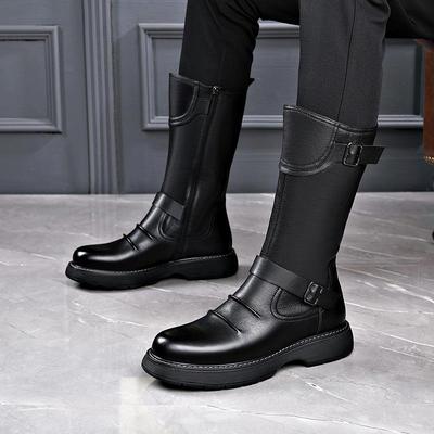 Modne Męskie Wysokie Buty Martin z Zamkiem Bocznym, Miękka Podeszwa, Wyściełane Aksamitem, Prawdziwa Skóra, Codzienne, Ciepłe w Stylu Rycerskim.