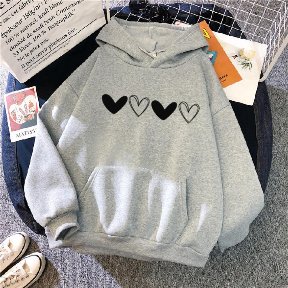 Casual style new women's love printing style pattern hooded sweater jacket 2025 autumn and winter