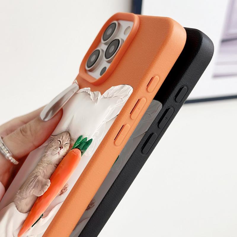 Etui Na iPhone 17 Pro Max Śpiący Kot Wzór Marchewki Skórzana Faktura Miękki Silikonowy Pokrowiec Na Funda iPhone 16 Pro Max 15 14 13 12 11 Air 16E