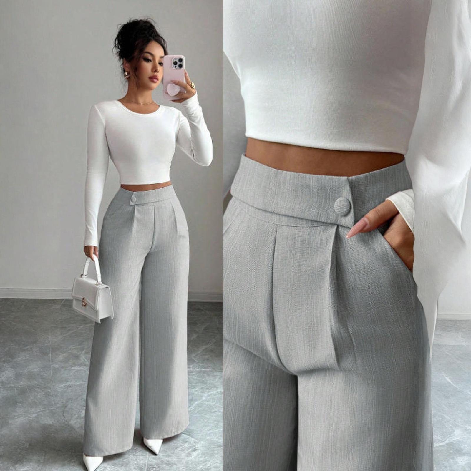 Women s  Trousers With Button At The Waist, Elegant, Casual And Versatile. M