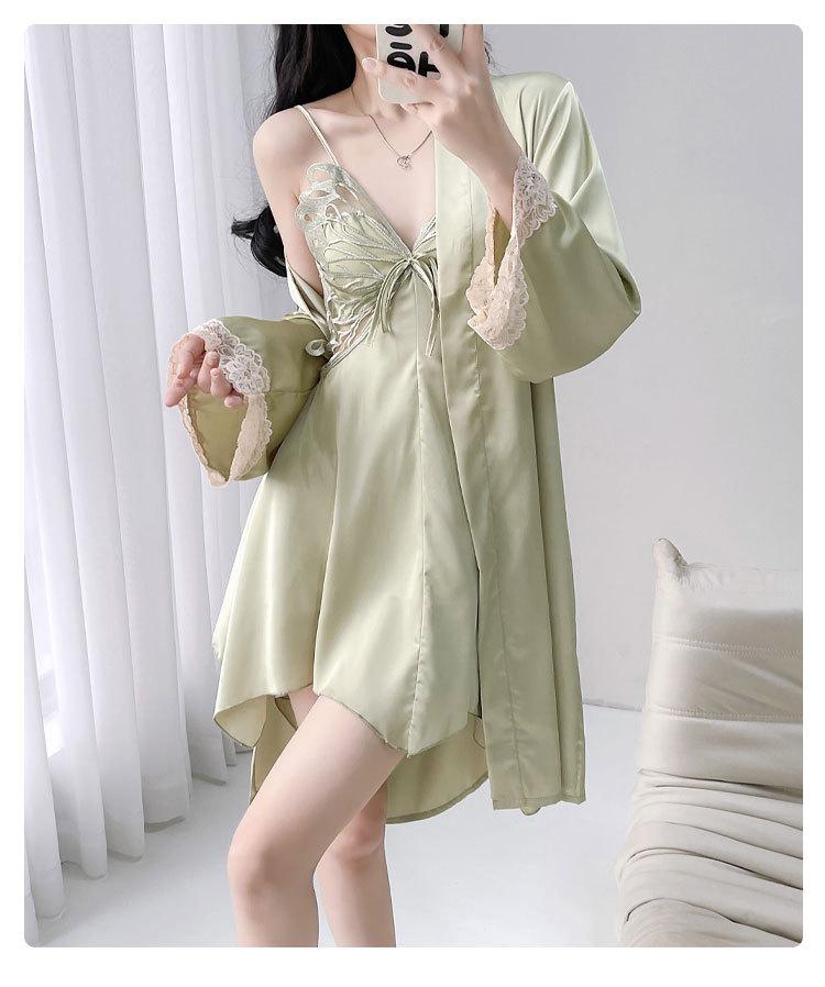 2025 Damen Eis Seide Schleife Rückenfrei Pyjama Set: High-End, Ausgeschnitten, Stil reines Verlangen, Premium Dünne Zweiteilige Homewear