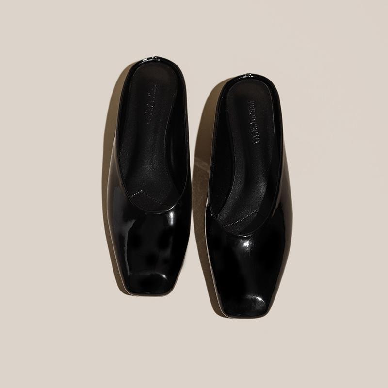 Eckiger Kopf Lackleder Einzelne Schuhe Damen Faul Ein Pedal Halbschlepp Sommer Neu Vielseitig Mary Jane Damenschuhe
